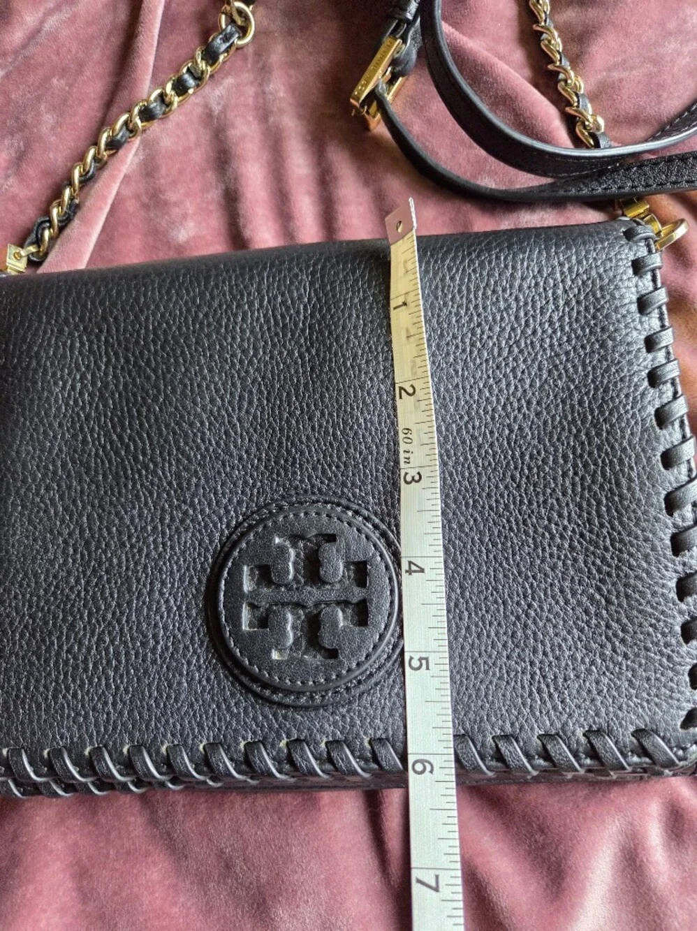 Tory Burch Marion Combo Crossbody Purse - Black Pebbled Leather Whipstitch
